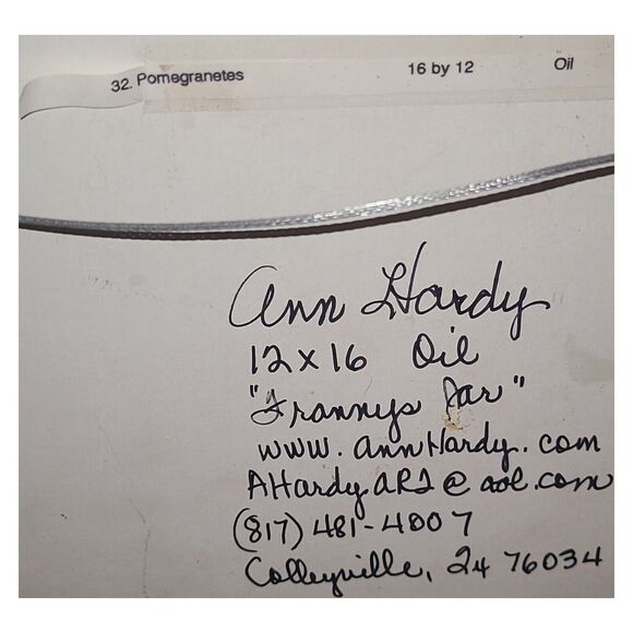 Pomegranates "Frannys Jar" Ann Hardy Listed Artist Oil Painting 12"x16" Framed - Picture 7 of 7